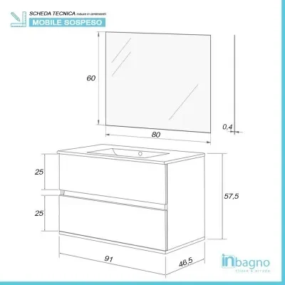Mobile bagno sospeso 90 cm Duble rovere africa completo di lavabo e specchio - Image 4