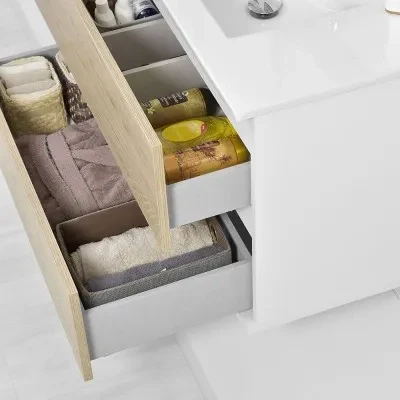 Mobile bagno sospeso 90 cm Duble rovere africa completo di lavabo e specchio - Image 7