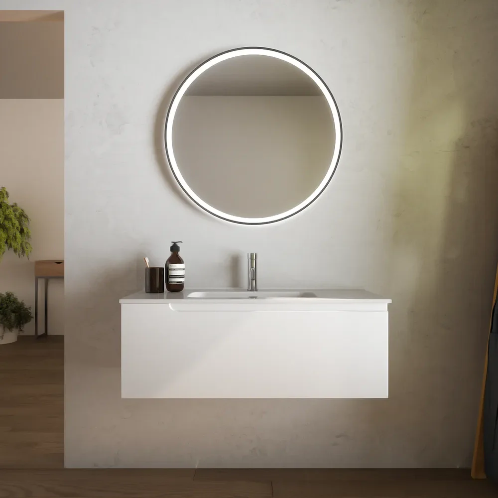 Mobile bagno sospeso 90 cm un cassetto bianco opaco con lavabo | Ardenne