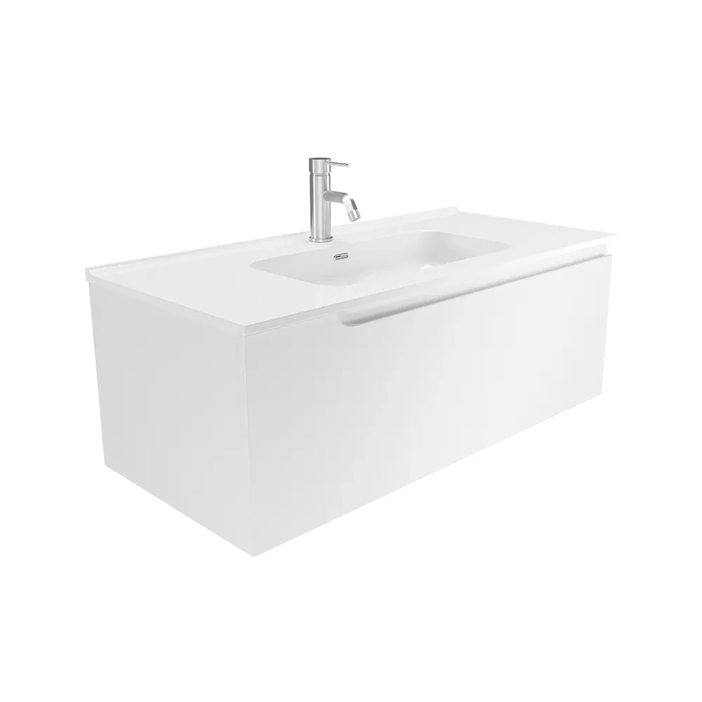 Mobile bagno sospeso 90 cm un cassetto bianco opaco con lavabo | Ardenne - Image 8