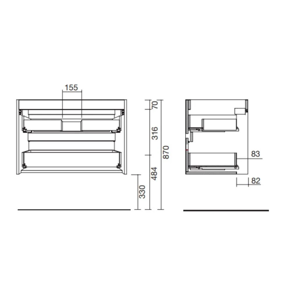 Mobile bagno sospeso Claros80 grigio opaco con lavabo 2 cassetti 80x45x56h