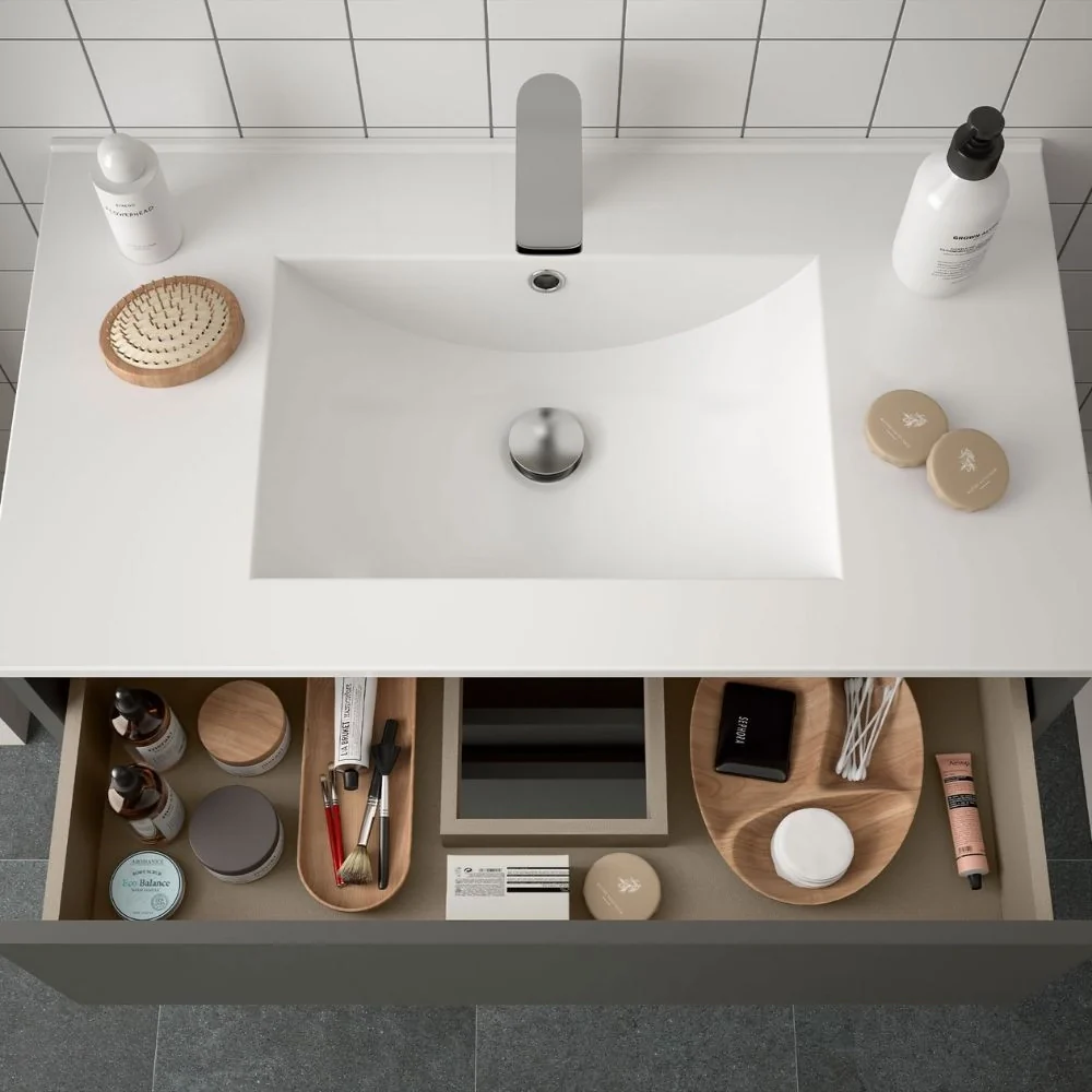 Mobile bagno sospeso Claros80 grigio opaco con lavabo 2 cassetti 80x45x56h - Image 3