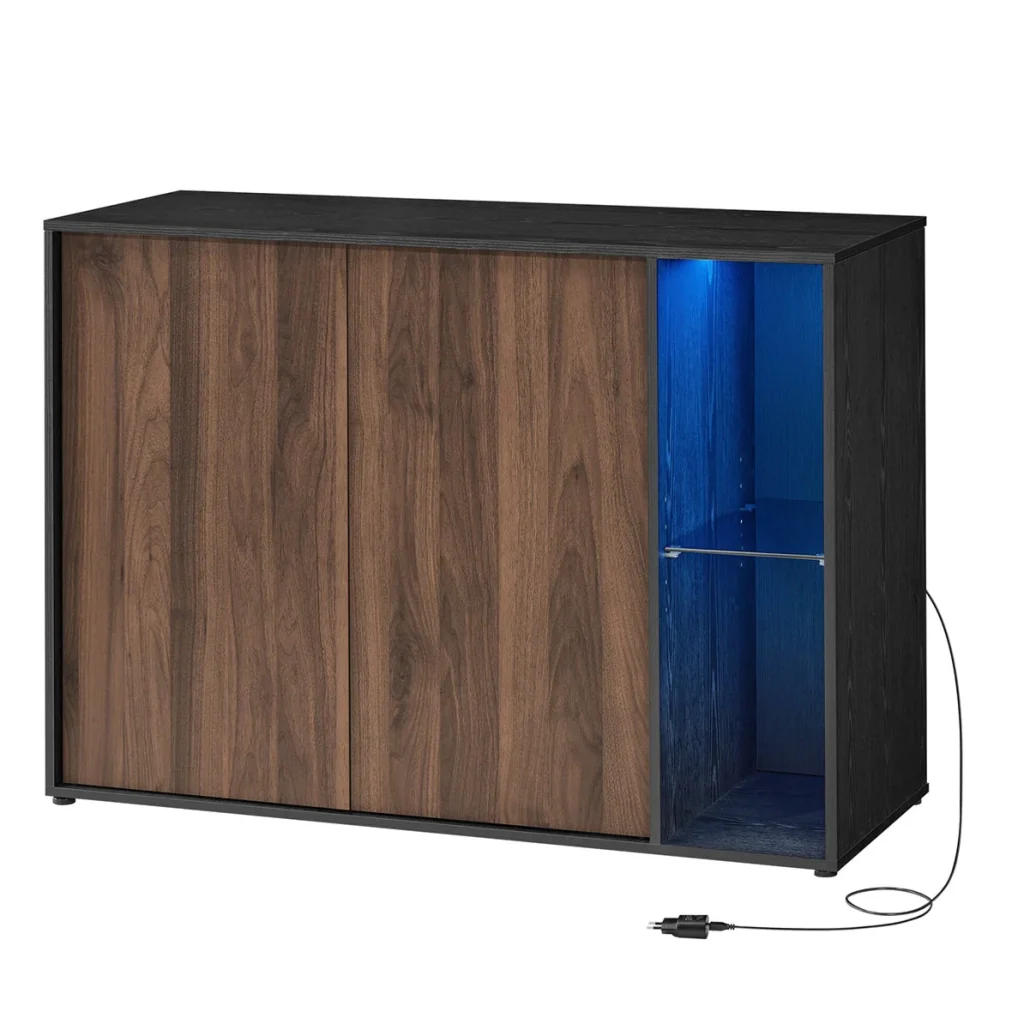 Mobiletto porta TV a buffet 39 x 100 x 71 cm con illuminazione e ripiano in vetro credenza minimalista marrone 12_0006041