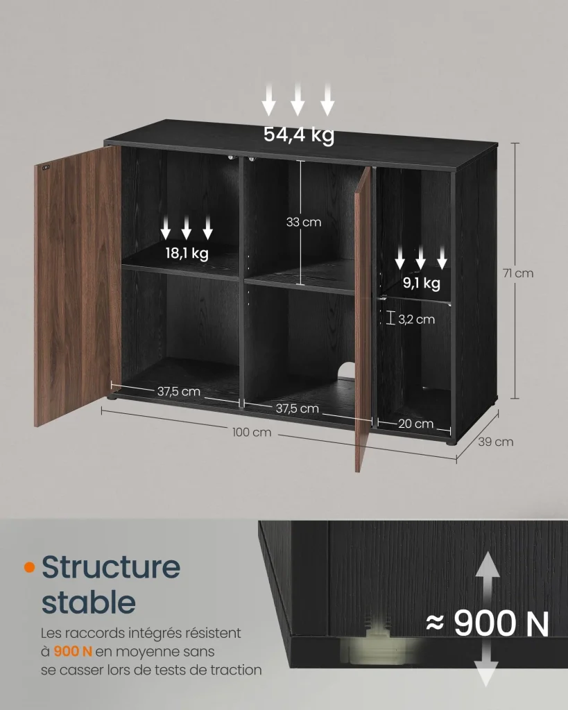 Mobiletto porta TV a buffet 39 x 100 x 71 cm con illuminazione e ripiano in vetro credenza minimalista marrone 12_0006041 - Image 3