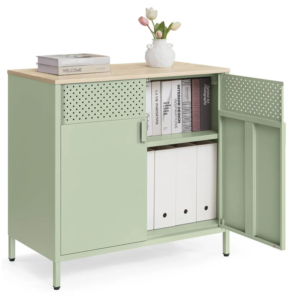 Mobile contenitore/credenza 40 x 80 x 76 cm con doppie ante magnetiche e ripiano regolabile per sala da pranzo soggiorno cucina ingresso struttura in acciaio stile industriale verde 12_0006435