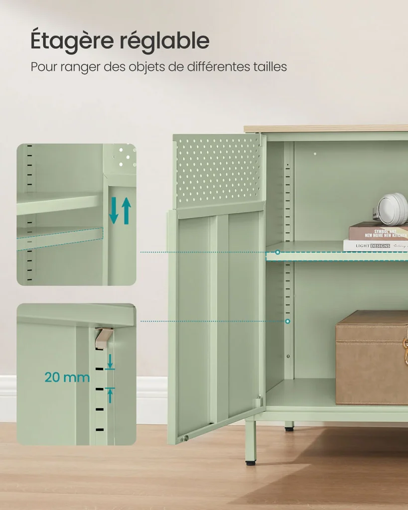 Mobile contenitore/credenza 40 x 80 x 76 cm con doppie ante magnetiche e ripiano regolabile per sala da pranzo soggiorno cucina ingresso struttura in acciaio stile industriale verde 12_0006435 - Image 4