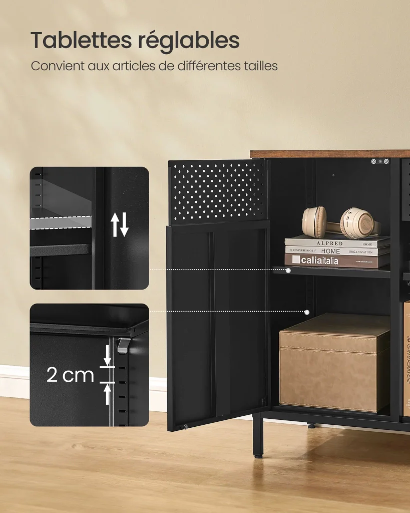 Mobile contenitore in metallo credenza con doppie ante chiusura magnetica ripiani regolabili struttura in acciaio marrone rustico e nero opaco lsc204b01 12_0003996 - Image 3