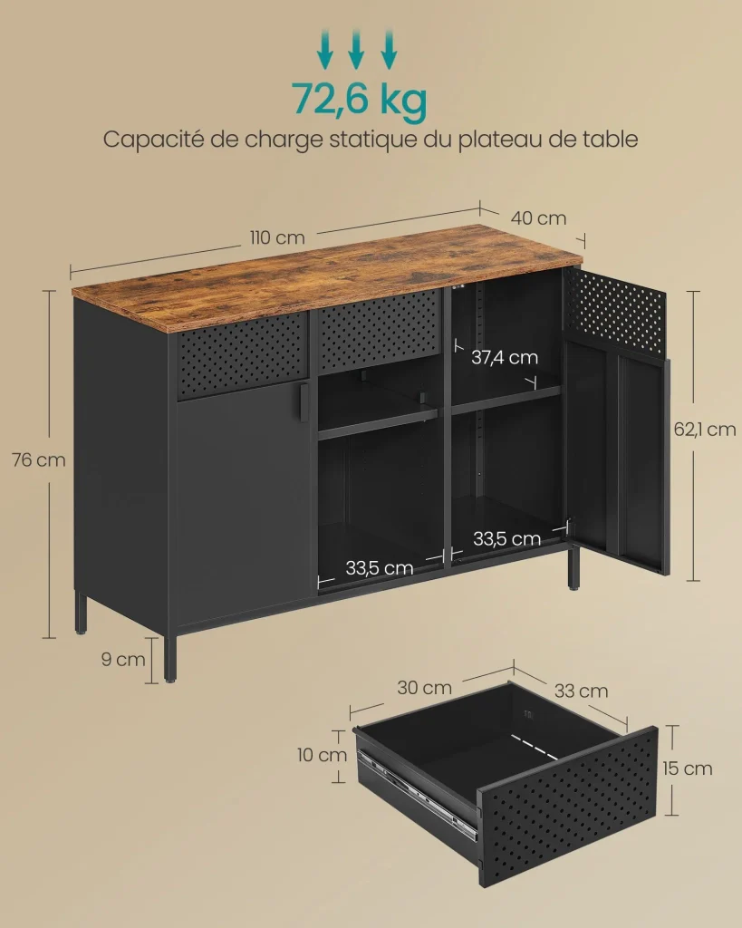Mobile contenitore in metallo credenza con doppie ante chiusura magnetica ripiani regolabili struttura in acciaio marrone rustico e nero opaco lsc204b01 12_0003996 - Image 4