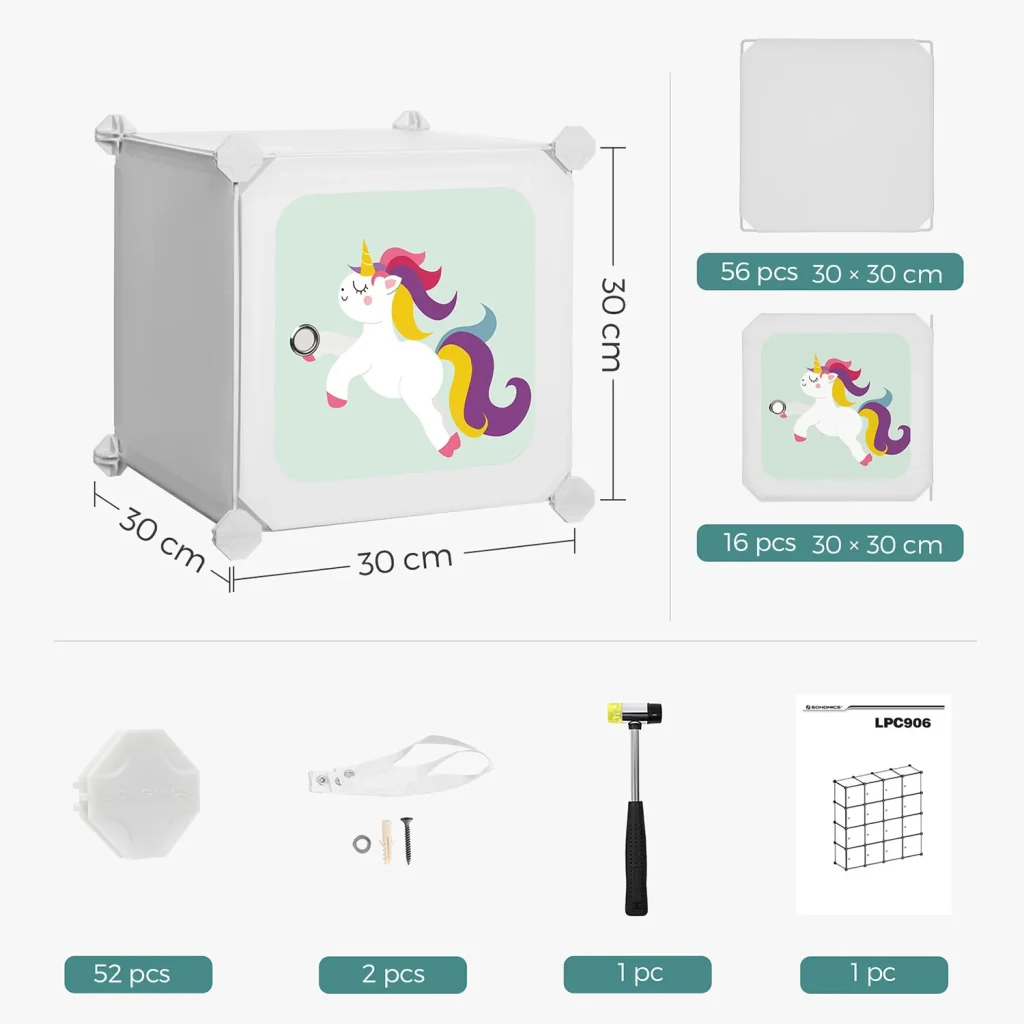 Mobile contenitore per bambini con 16 cubi modulari armadio con ante ripiani in plastica per giocattoli vestiti scarpe cartelle scolastiche 123 x 31 x 123 cm bianco 12_0006519 - Image 6