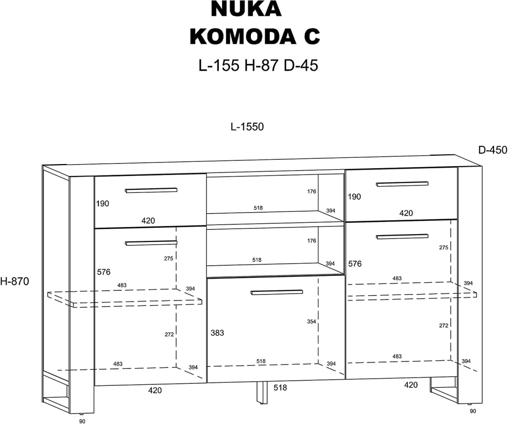 Mobile Credenza Nuka Cm 155 x 45 x 87H colore Rovere Rustico - Image 4