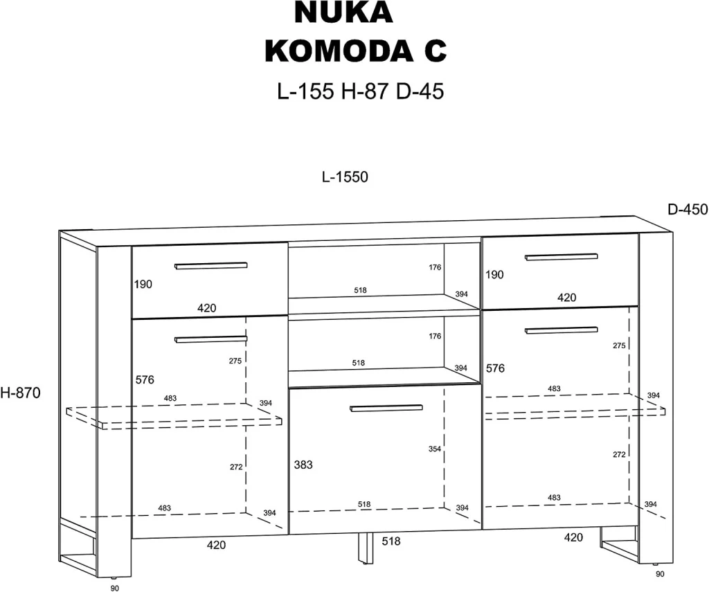 Mobile Credenza Nuka Cm 155 x 45 x 87H colore Rovere Rustico - Image 7