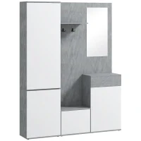 Mobile da Ingresso 4 in 1 con Specchio, Ganci e Ripiani Interni, in Legno, 145x29x184 cm, Grigio e Bianco - Image 10