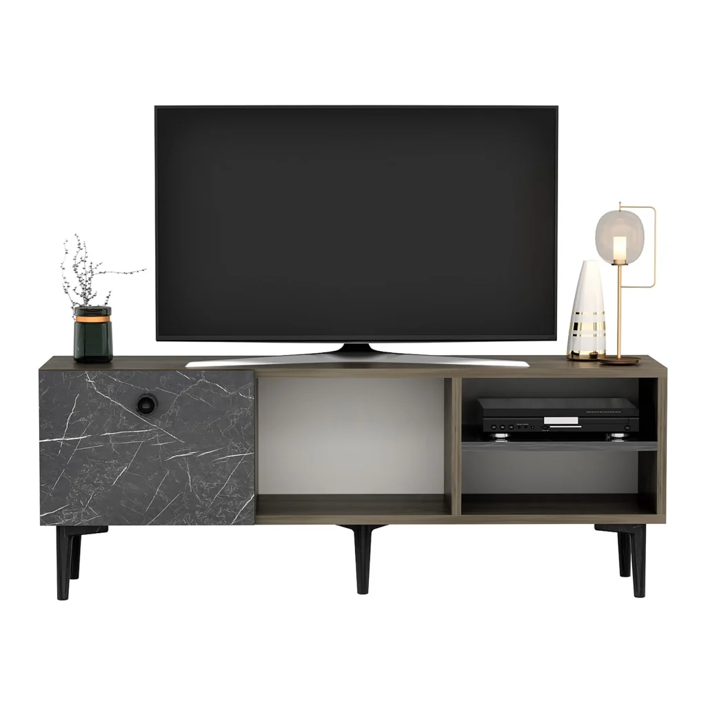 Mobile da Soggiorno 'Nannestad' Mobile Porta TV con Scomparti e Anta a Ribalta - Effetto Noce / Marmo Nero [en.casa] - Image 5