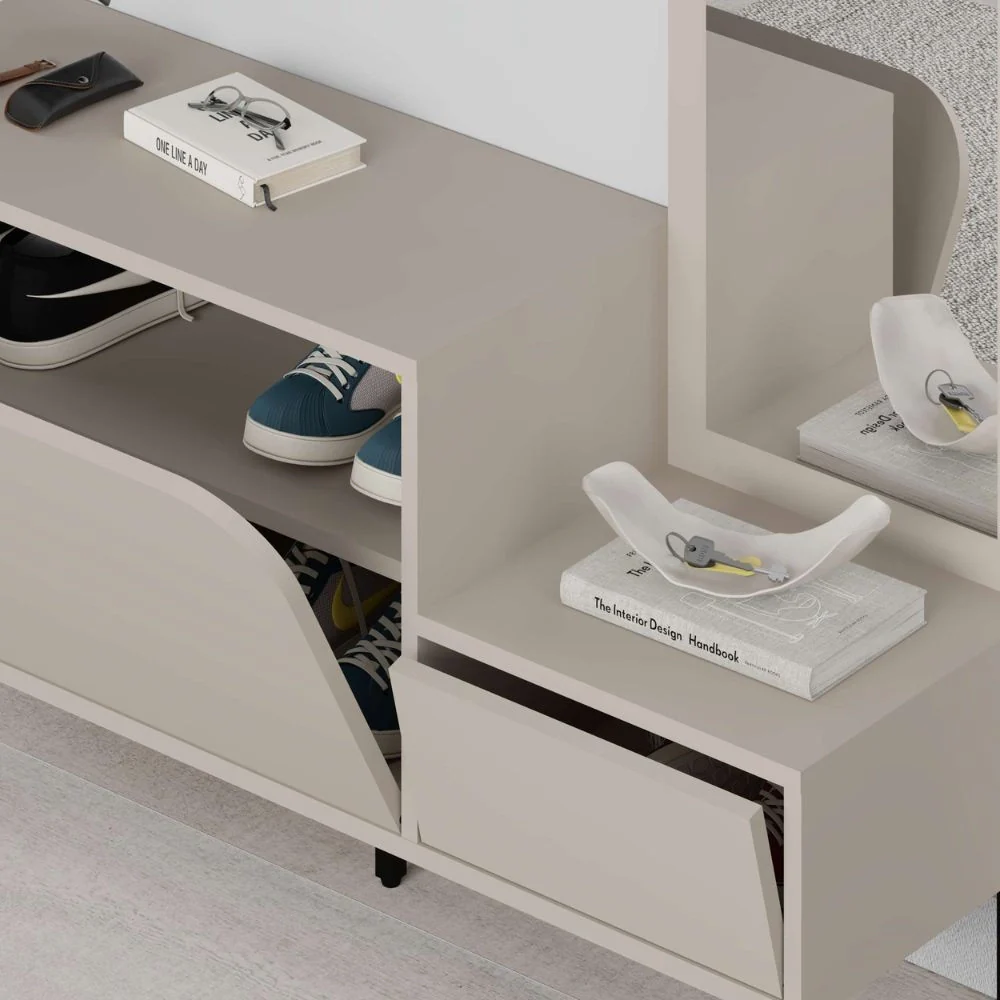 Mobile ingresso Mila con scarpiera ganci appendi abito e specchio colore cashmere - Image 5