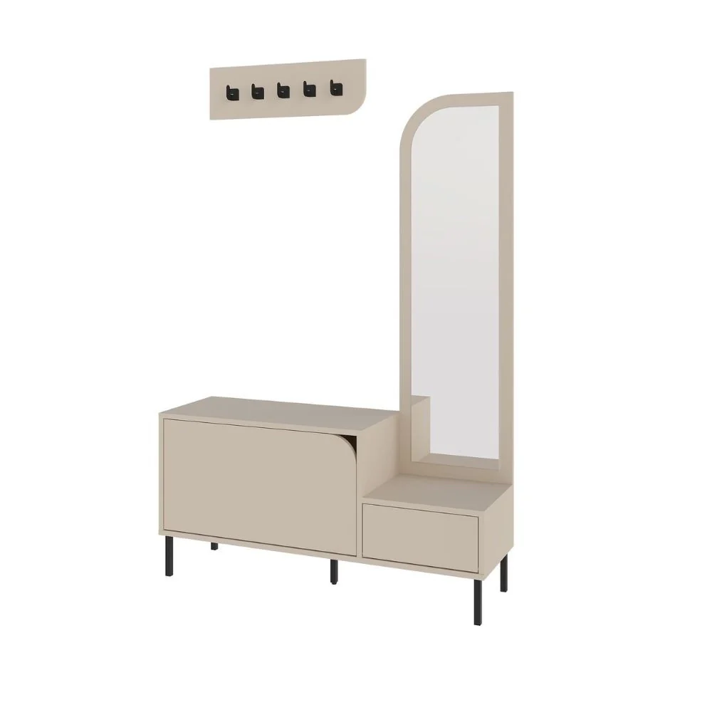 Mobile ingresso Mila con scarpiera ganci appendi abito e specchio colore cashmere - Image 6