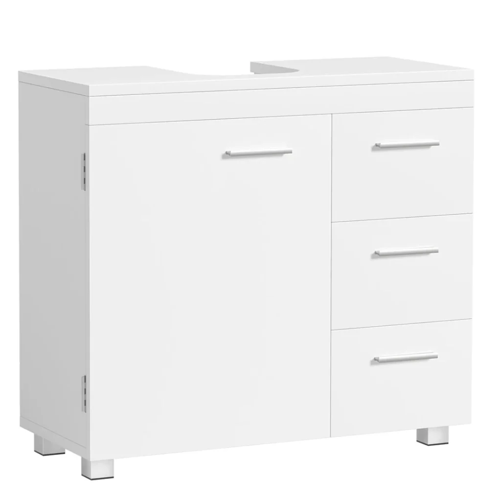 Mobile lavabo da bagno 30 x 70 x 64 cm 3 cassetti laterali 2 scomparti dietro l'anta adatto per lavabi su colonna con gambe 12_0006536