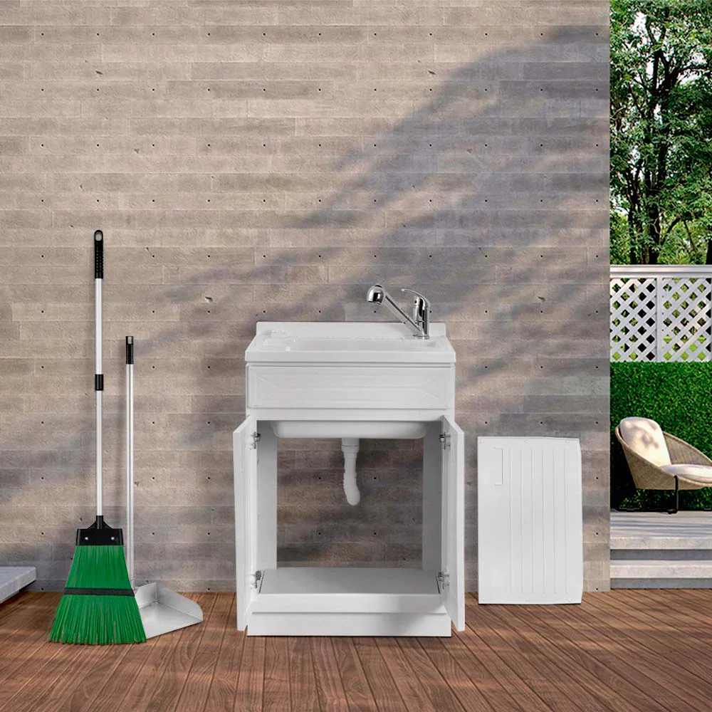 Mobile Lavatoio 2 Ante 60x50 cm con Vasca in Resina Bianco - Image 2