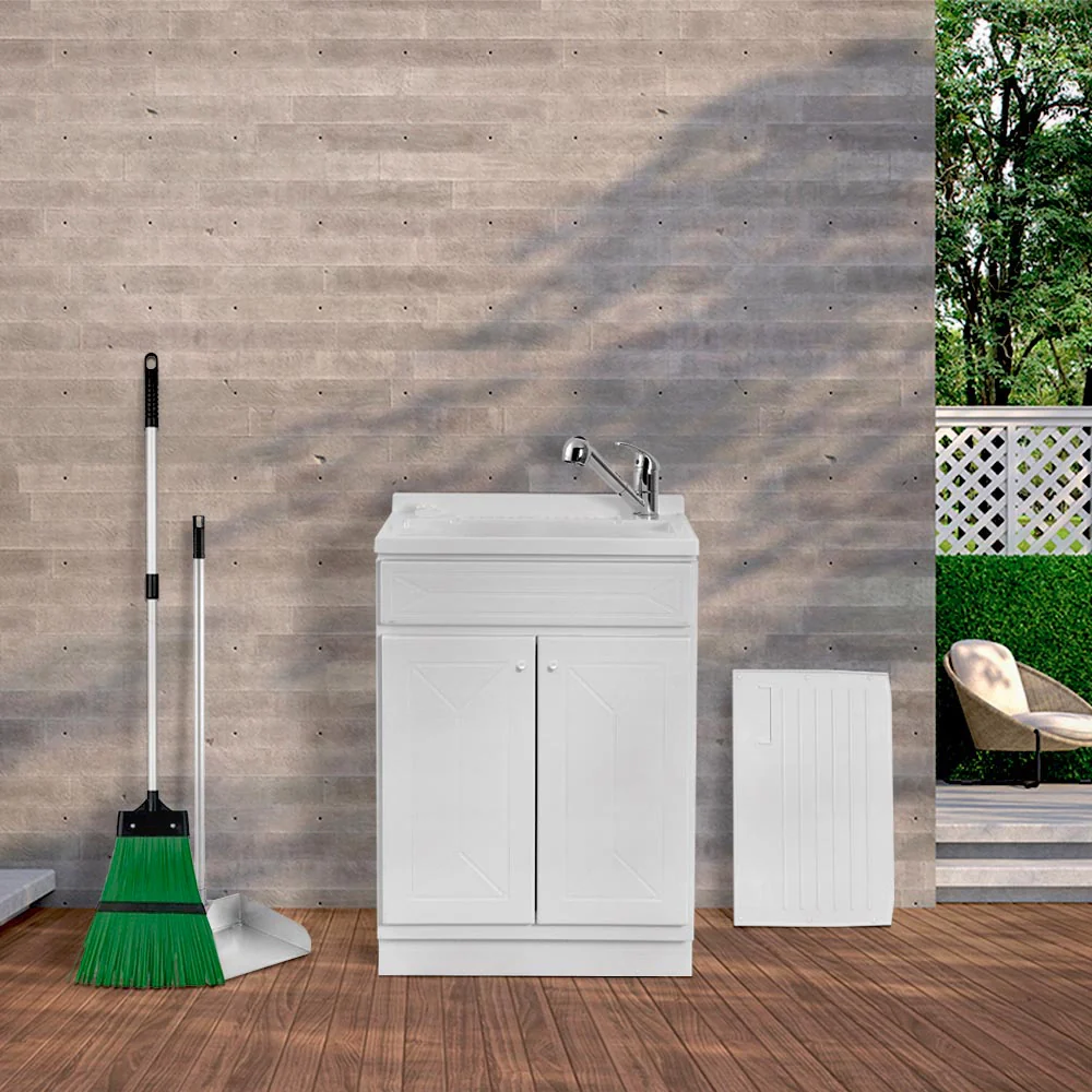 Mobile Lavatoio 2 Ante 60x50 cm con Vasca in Resina Bianco - Image 3