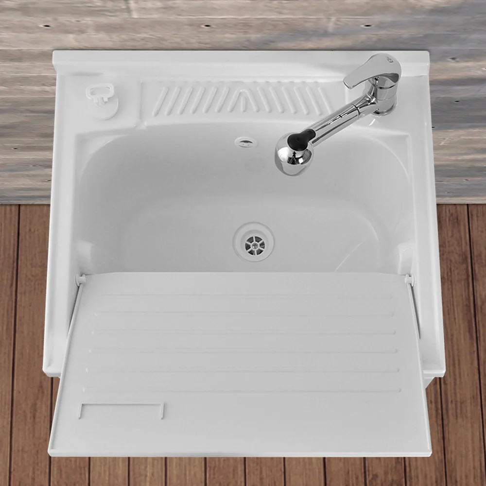 Mobile Lavatoio 2 Ante 60x50 cm con Vasca in Resina Bianco - Image 9