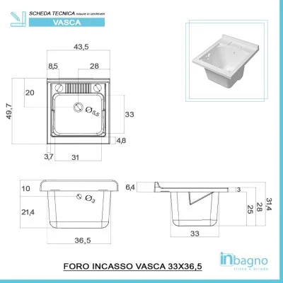Mobile lavatoio 45x50 cm 1 anta bianco venato con vaschetta in resina - Image 4