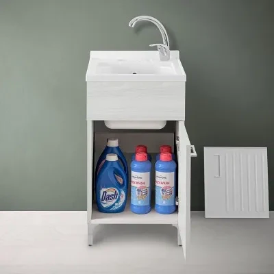 Mobile lavatoio 45x50 cm 1 anta bianco venato con vaschetta in resina - Image 9