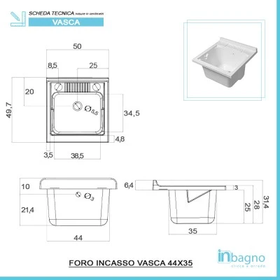 Mobile lavatoio 50x50 cm 1 anta bianco venato con vasca in resina