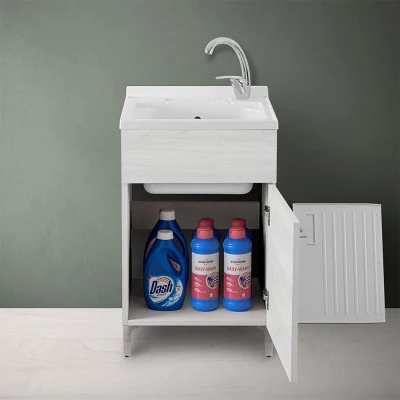 Mobile lavatoio 50x50 cm 1 anta bianco venato con vasca in resina - Image 10