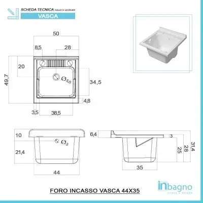 Mobile lavatoio 50x50 cm 1 anta bianco venato con vasca in resina - Image 5