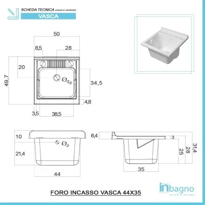 Mobile lavatoio 50x50 cm 1 anta rovere grigio con vasca in resina - Image 5