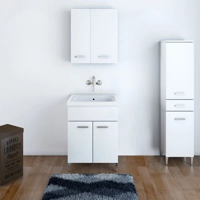 Mobile Lavatoio Bianco Lucido in ceramica 60x50 cm con strofinatoio integrato - Image 2