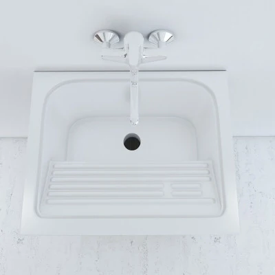 Mobile Lavatoio Bianco Lucido in ceramica 60x50 cm con strofinatoio integrato - Image 3