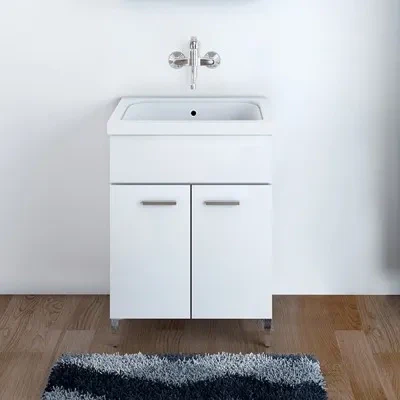 Mobile Lavatoio Bianco Lucido in ceramica 60x50 cm con strofinatoio integrato - Image 5