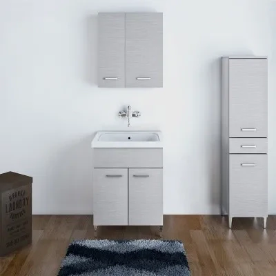 Mobile lavatoio grigio 60x50 cm con vasca e strofinatoio integrato in ceramica - Image 2