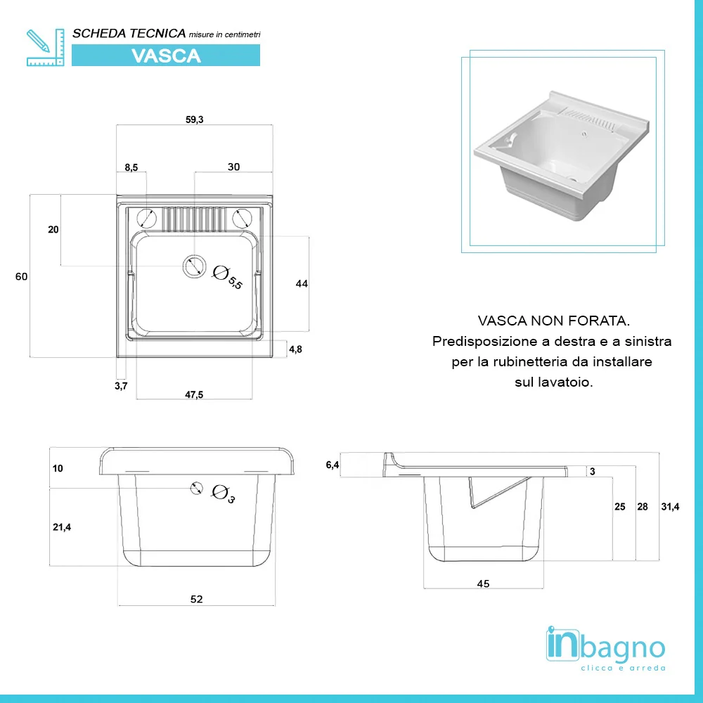 Mobile Lavatoio in Kit 60x60 cm con Vasca colore Bianco in Resina - Image 5