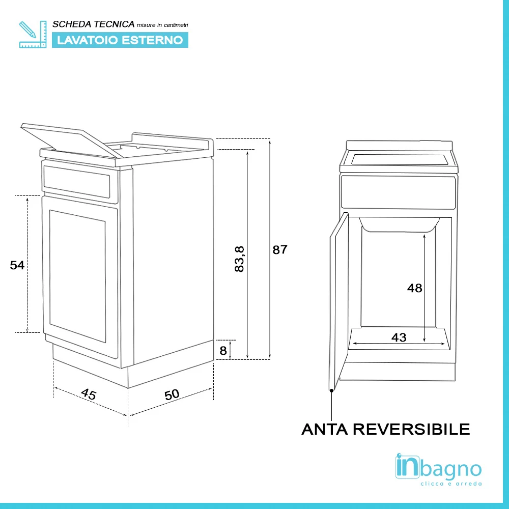 Mobile Lavatoio in Kit bianco 45x50 cm  completo di asse lavapanni - Image 4