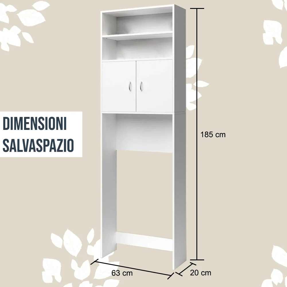 Mobile per Lavatrice Mobiletto da Bagno Armadio 2 Ante e 2 Ripiani 63x20x185cm - Image 4