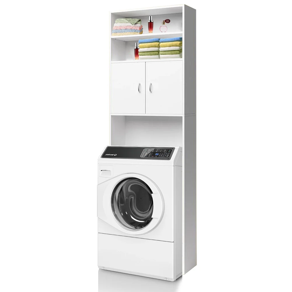 Mobile per Lavatrice Mobiletto da Bagno Armadio 2 Ante e 2 Ripiani 63x20x185cm - Image 9