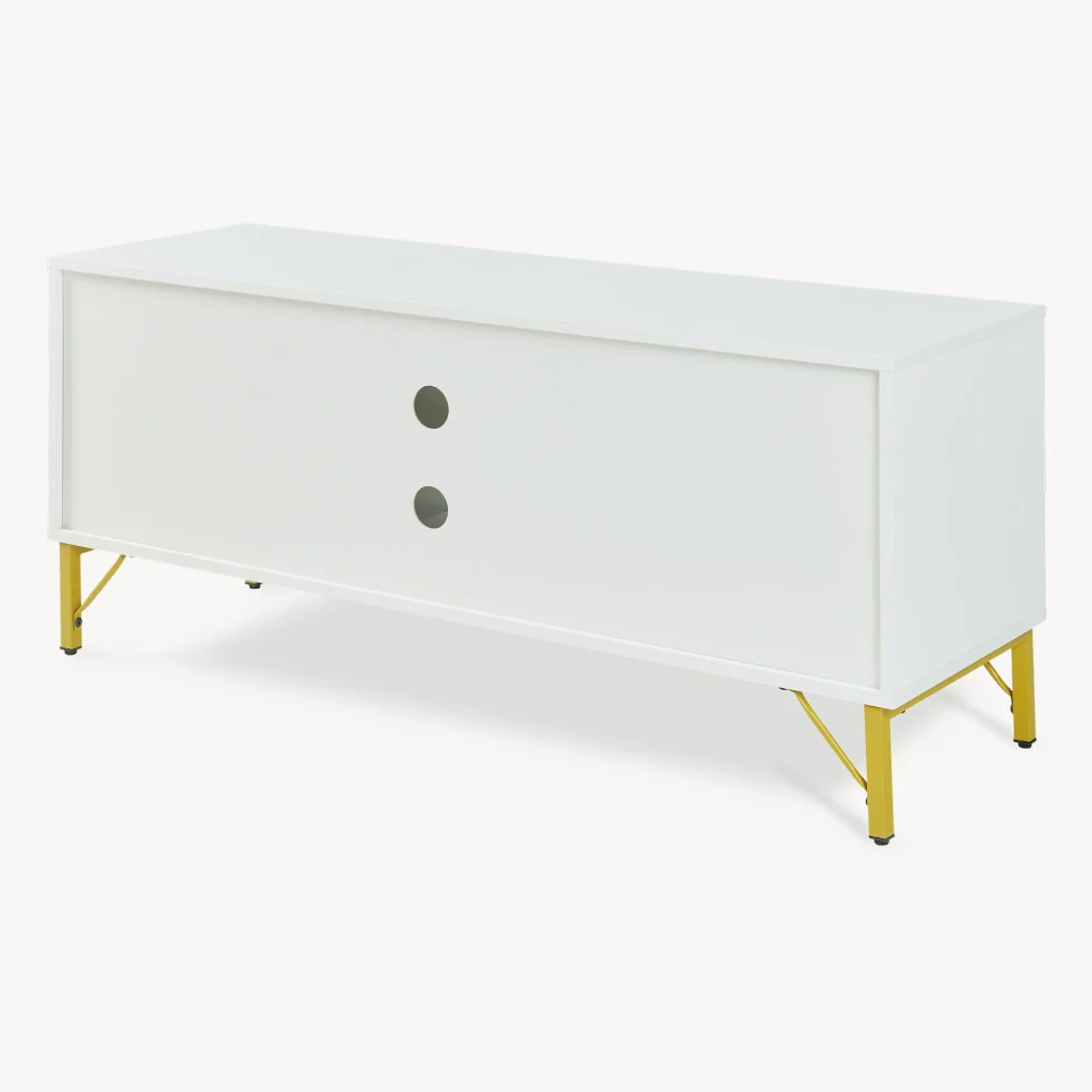 Mobile Porta TV Reyri a 2 Ante e 2 Vani Aperti 120 x 39 x 52 cm - Bianco/Dorato [en.casa] - Image 8
