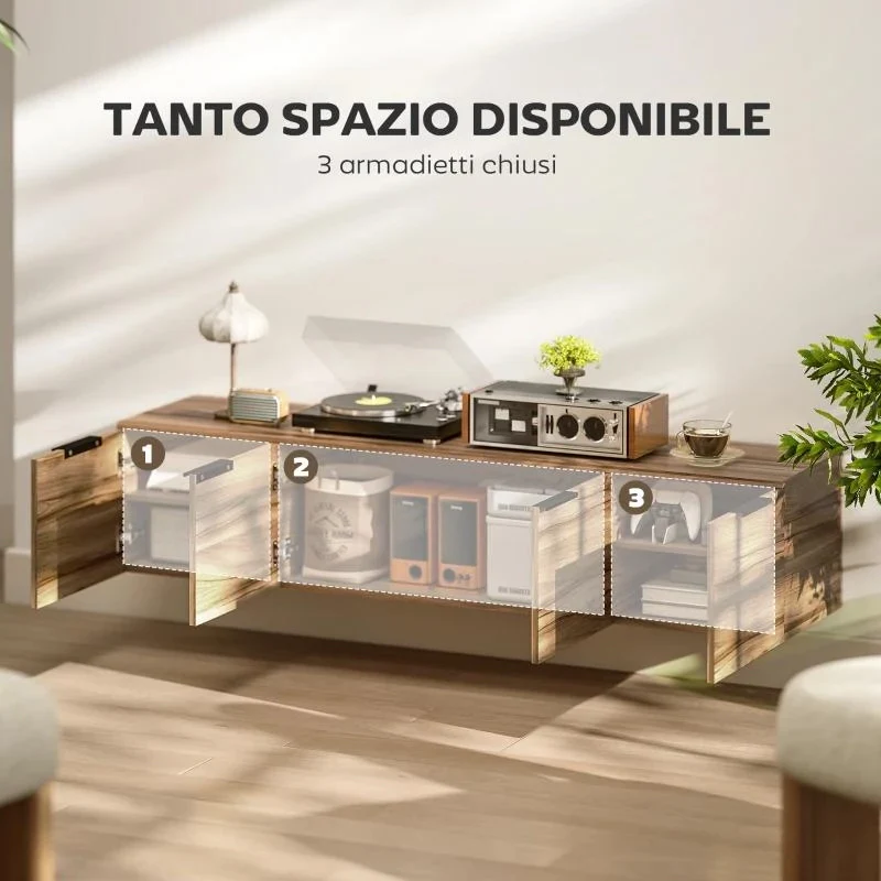 MOBILE PORTA TV SOSPESO FINO 65" CON 3 ARMADIETTI IN STILE INDUSTRIALE, MARRONE RUSTICO - Image 3