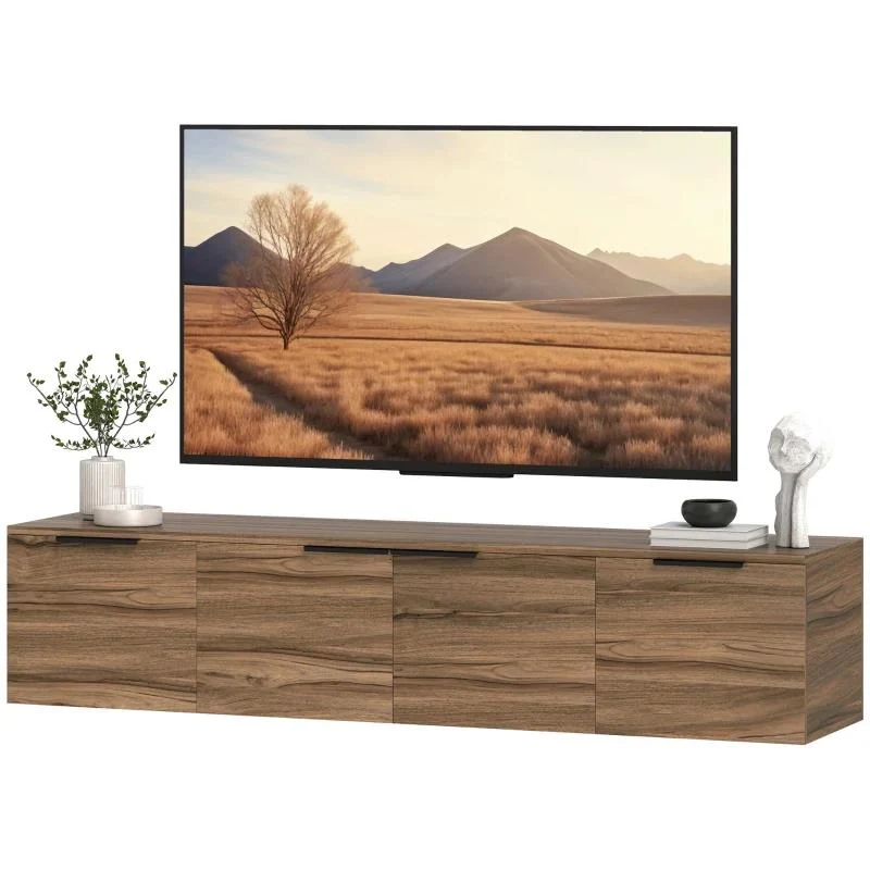 MOBILE PORTA TV SOSPESO FINO 65" CON 3 ARMADIETTI IN STILE INDUSTRIALE, MARRONE RUSTICO - Image 4