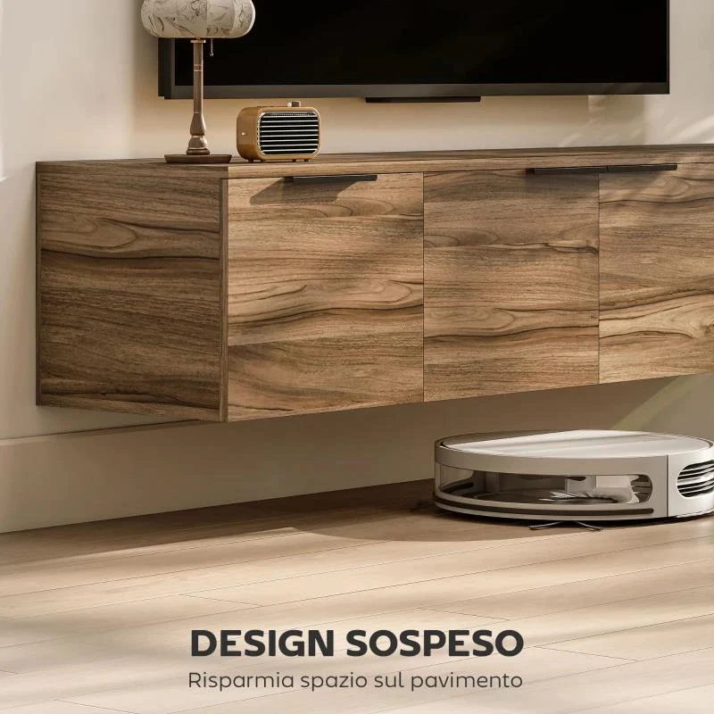 MOBILE PORTA TV SOSPESO FINO 65" CON 3 ARMADIETTI IN STILE INDUSTRIALE, MARRONE RUSTICO - Image 5