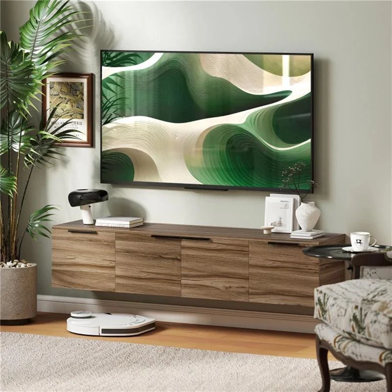 MOBILE PORTA TV SOSPESO FINO 65" CON 3 ARMADIETTI IN STILE INDUSTRIALE, MARRONE RUSTICO - Image 6