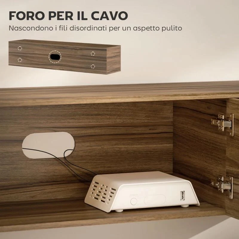 MOBILE PORTA TV SOSPESO FINO 65" CON 3 ARMADIETTI IN STILE INDUSTRIALE, MARRONE RUSTICO - Image 7