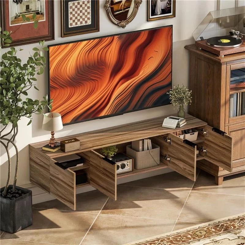 MOBILE PORTA TV SOSPESO FINO 65" CON 3 ARMADIETTI IN STILE INDUSTRIALE, MARRONE RUSTICO - Image 8
