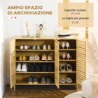 Mobile Scarpiera a 8 Ripiani su 3 Livelli con Maniglie, in Bambù, 100x35x80 cm, color Legno - Image 4