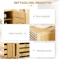 Mobile Scarpiera a 8 Ripiani su 3 Livelli con Maniglie, in Bambù, 100x35x80 cm, color Legno - Image 6
