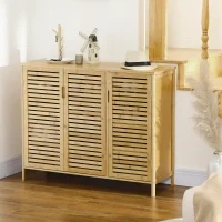 Mobile Scarpiera a 8 Ripiani su 3 Livelli con Maniglie, in Bambù, 100x35x80 cm, color Legno - Image 7