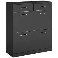 Mobile Scarpiera da 12 Paia con 2 Ripiani Interni Regolabili e 2 Cassetti, in Legno, 80x30x91.5 cm, Nero - Image 10