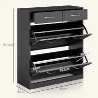 Mobile Scarpiera da 12 Paia con 2 Ripiani Interni Regolabili e 2 Cassetti, in Legno, 80x30x91.5 cm, Nero - Image 3