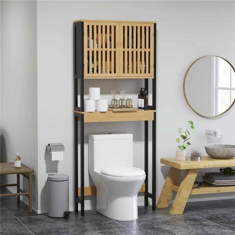 MOBILE SOPRA WC CON ARMADIETTO 2 ANTE A DOGHE E RIPIANO APERTO, 60X21.5X172CM, COLORE LEGNO - Image 2